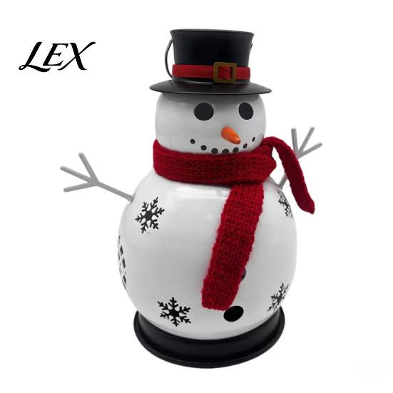 Decorative Christmas Gifts Snowman Candle Holder, Metal Candlestick Ornament with Top Seasonal Holiday Display Hat And Scarf for Table Centerpiece
