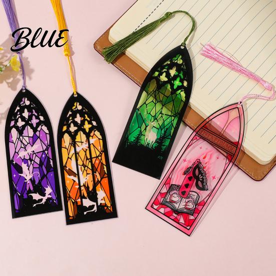 Decorative Book Accessory Stained Glass Art Acrylic Bookmark Halloween Dark Aesthetic Mark Transparent Double-sided Bookmark Page Marker with