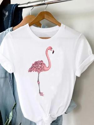 2025 New Watercolor Lovely Flamingo Women Short Sleeve Fashion Summer Top Casual Trend Tshirt Travel Graphic T-Shirt Lady Tee