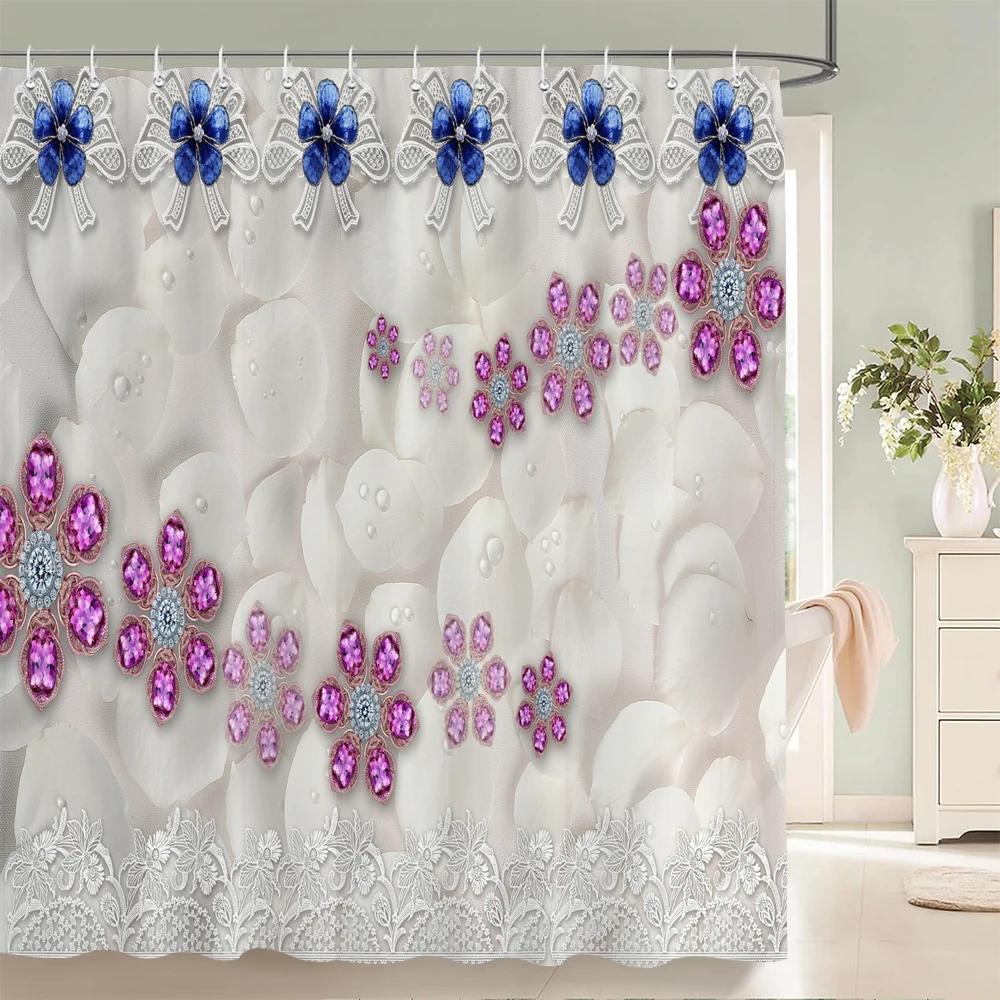 3D European Style Flower Printing Bathroom Shower Curtain Polyester Waterproof Fabric Bathroom Curtain Home Decorate With Hook