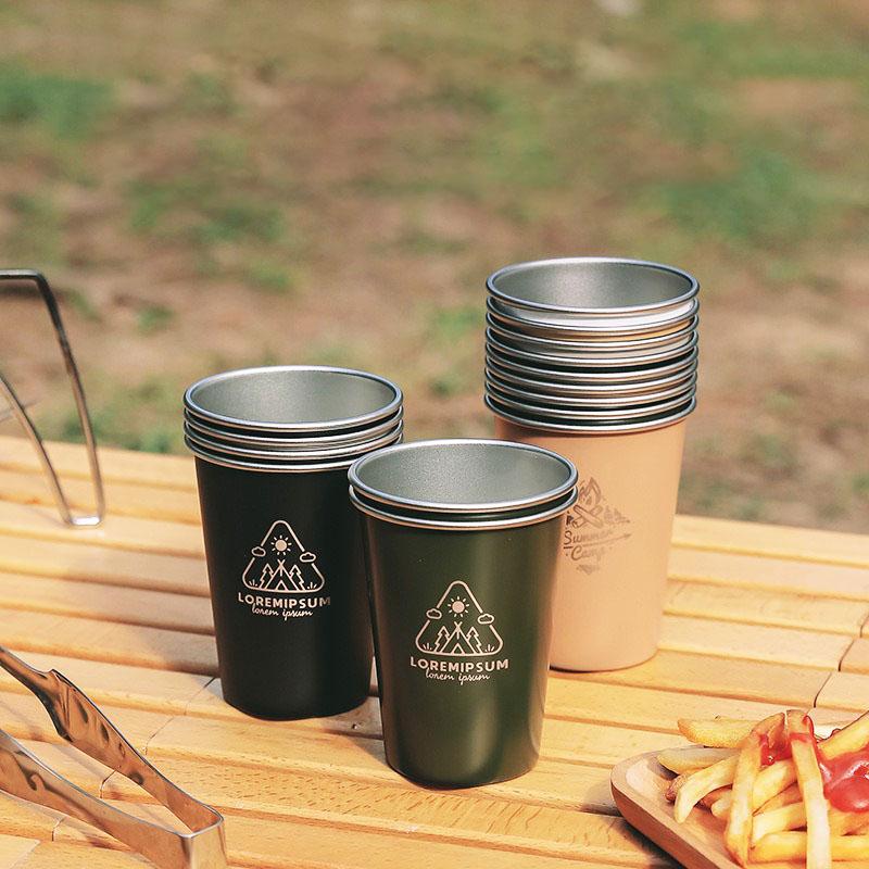 Outdoor 304 Stainless Steel Water Cup Milk Cup White Wine Cup Ins Coffee Cold Drink Cup Camping Beer Cup 350ml