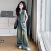 High Fashion Child Streetwear Jeans Set for Girls Casual Denim 2 Pieces Suit Outfits Kids Trendy Y2K Hip Hop Street Clothing Set