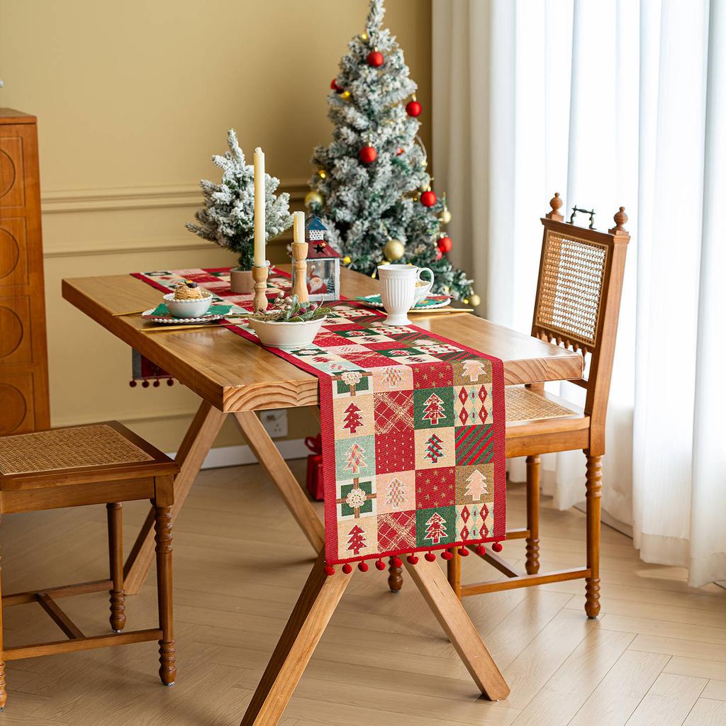 Christmas Festive Jacquard Linen Tablecloth Rectangular Runner Decorative TV Cabinet Cover