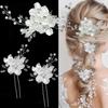 3-Piece Handmade Fabric Flower Crystal Hair Accessories Set for Bridal Wedding Styling / Photo Shoots / Evening Gown Matching