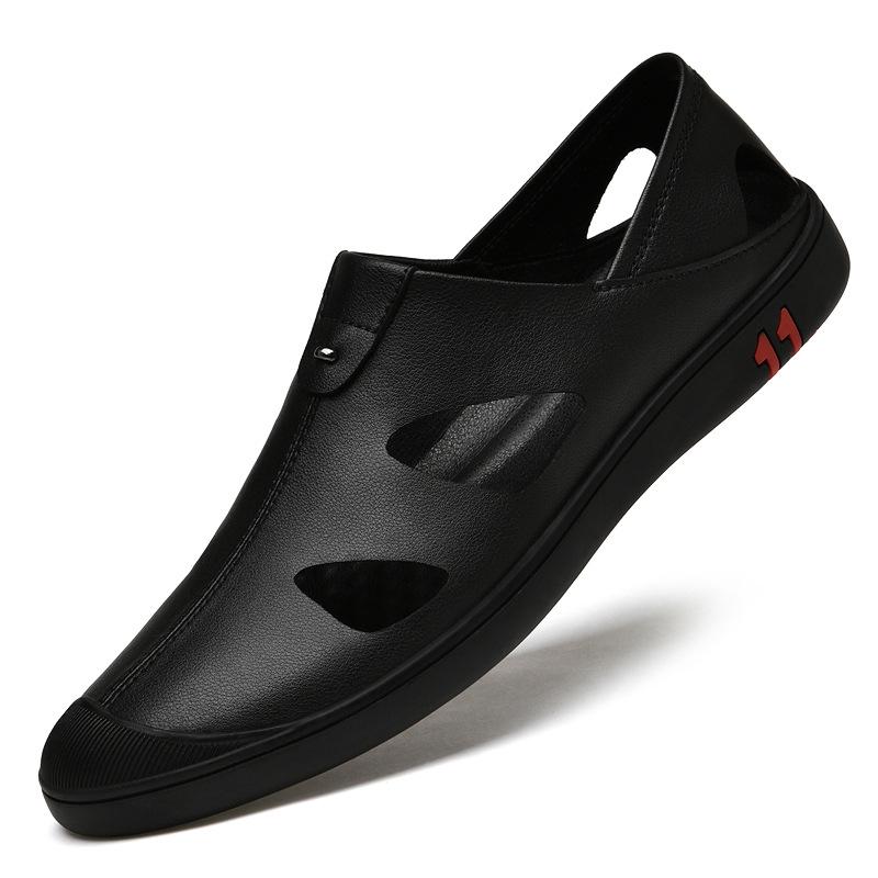 Men s Breathable Leather Sandals - Soft Sole Casual Beach  Driving Shoes 37