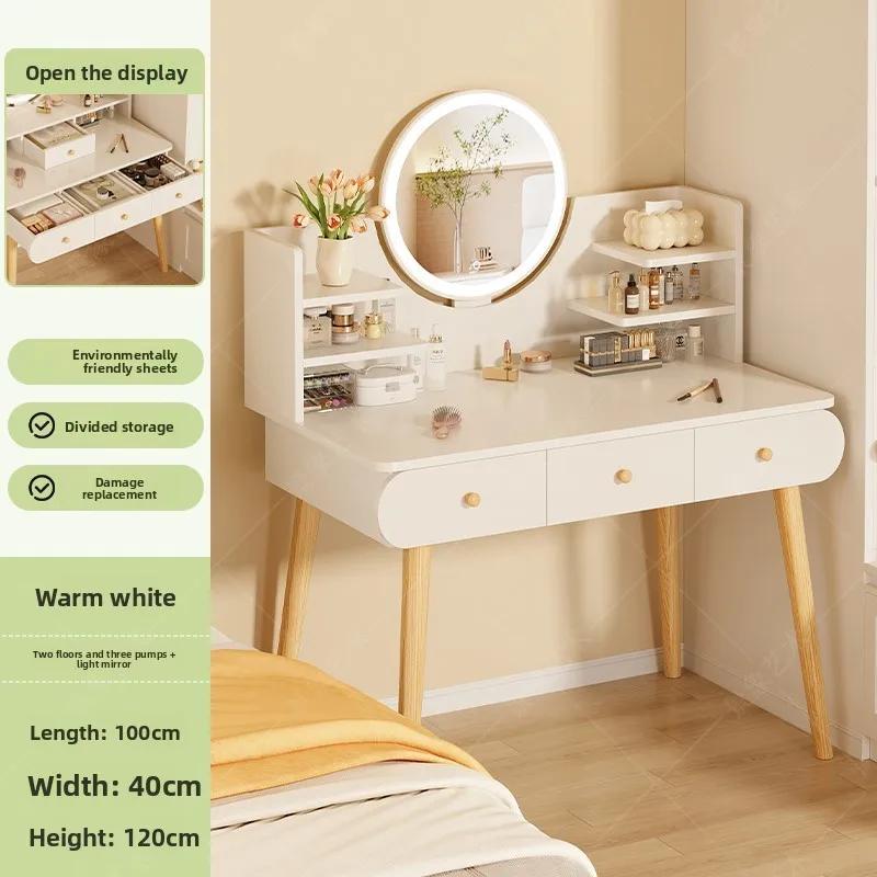 For Solid wood dresser household modern cream style girls bedroom small apartment multi-function mirror makeup table