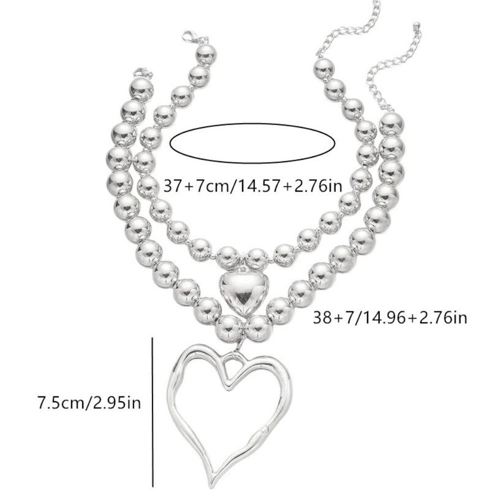 Adjustable Big Heart Pendant Necklace Exaggerated Double-layer Choker Chain Jewelry  Party Wear