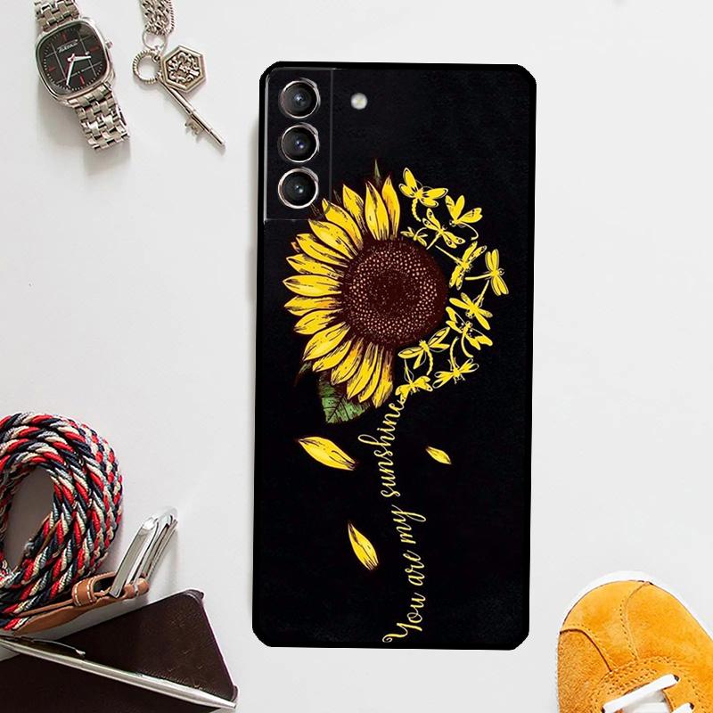 Beauty Yellow Sunflower Case For Samsung Galaxy S25 Ultra S20 S21 S22 S23 Plus S24 Ultra S9 S10 S25 FE Cover Coque