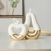Creative Gilded Apple Pear Ceramic Fruit Sculpture Countertop Ornament Abstract Hollow Fruit Apple Pear Statue Crafts Home Decor