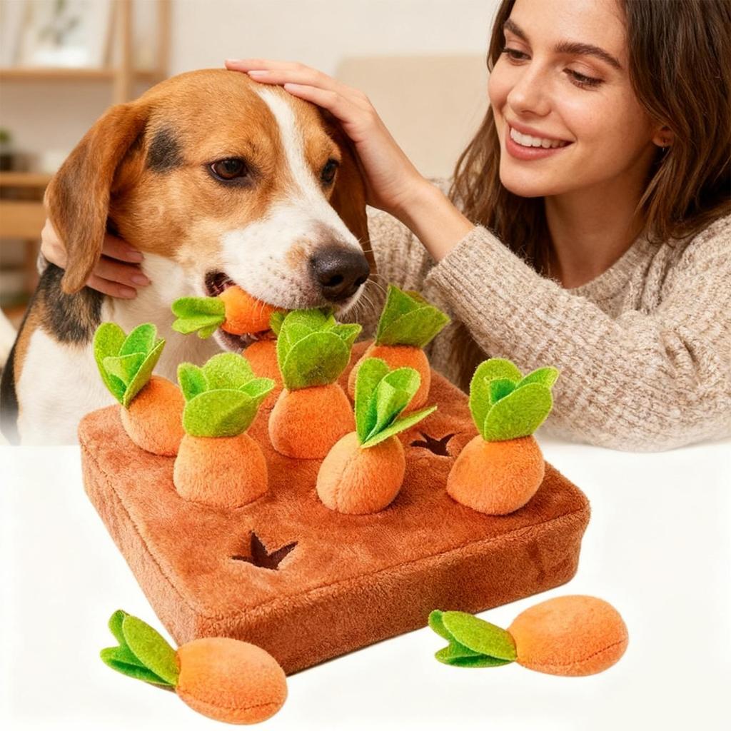 Dog Carrot Snuffle Toy Interactive Squeaky Brain Training Toys Feed Games Enrichment Puzzle For Home Dorm Travel Living Room