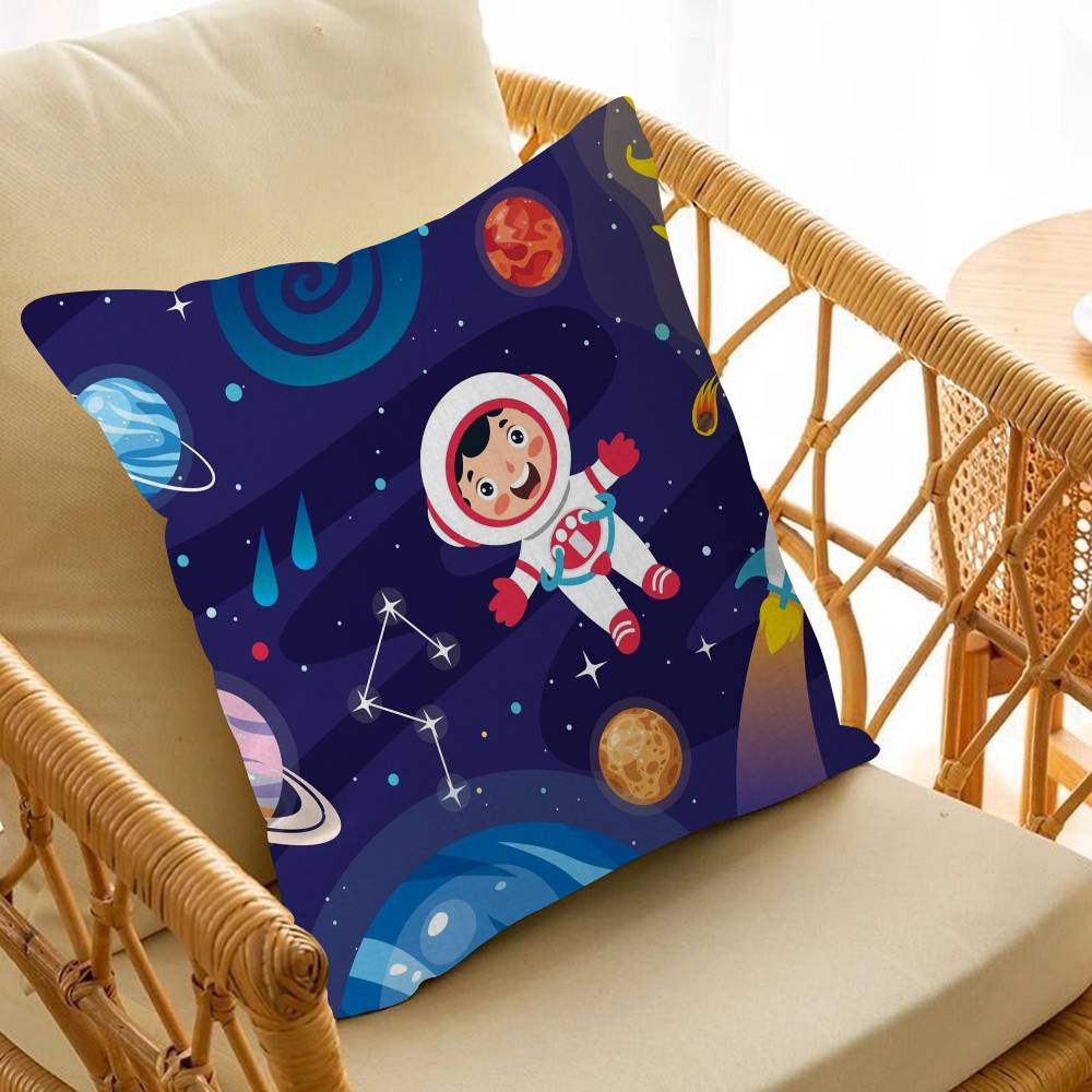 Cartoon Astronaut Outer Space Planet Pillow Cushion Cover Pillowcase Living Room Sofa Home Decor Customized