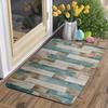 Vintage Wood Pattern Area Rug,Blue Brown Check Design Non-Slip Mat, Machine Washable Polyester Floor Mat for Living Room Kitchen