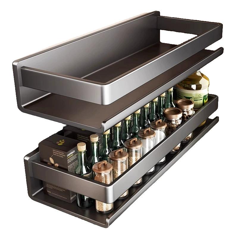 Estante de cocina de acero inoxidable, organizador de pared multifuncional sin perforar