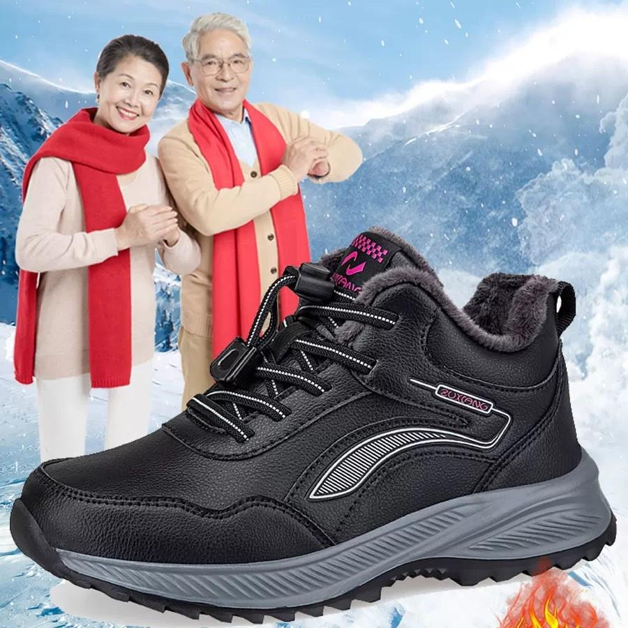 Women's Fleece-Lined Winter Walking Shoes - Warm, Non-Slip, Soft Sole, Waterproof, Ideal for Middle-Aged & Elderly