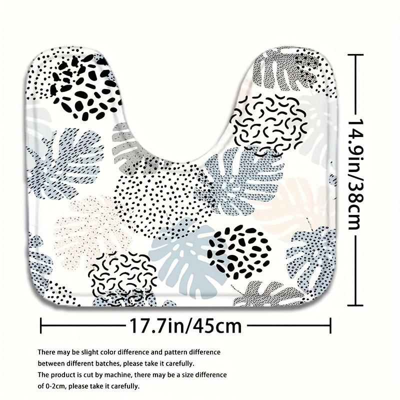 Set Of 4 Stylish Leaf Pattern Bathroom Decor, Shower Curtain, Bath Mat, U-Shaped Mat, Toilet Seat Cover, Machine Washable