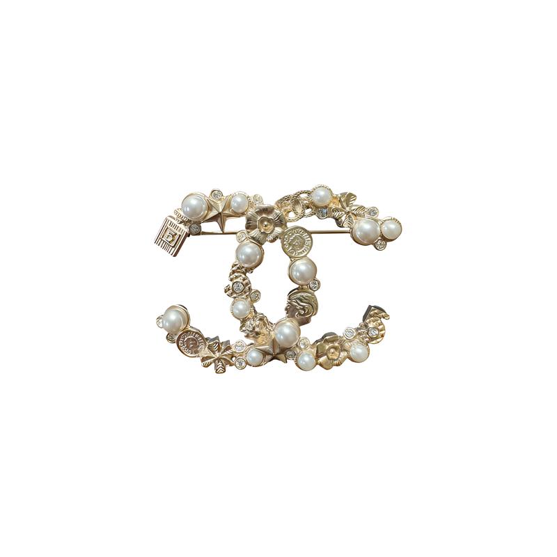

CHANEL multi-element camellia perfume bottle lion coco portrait number brooch women s gold золотий
