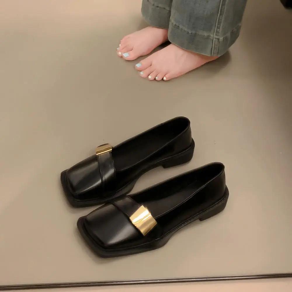 Fashion Square Toe Ladies Footwear Moccasins With Heel Shallow Beige Luxury Brand Lastest Low Price Popular Spring 39 Women's Flat Shoes
