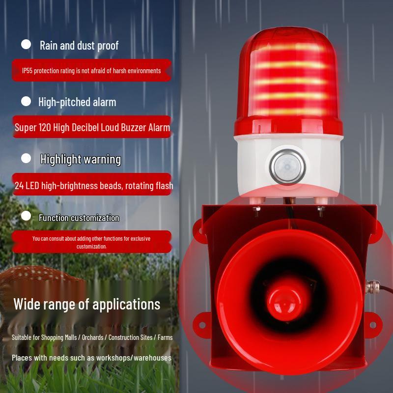 Infrared Motion Sensor Alarm with Sound and Light Alerts, High-Decibel Siren, and Voice Broadcast