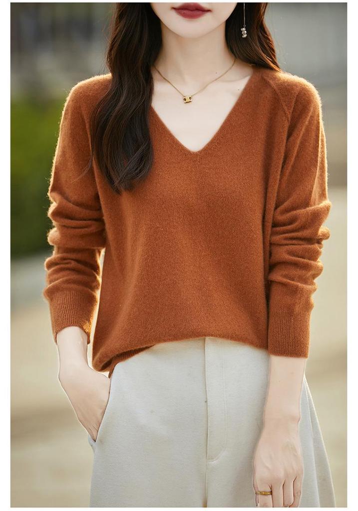 2024 Autumn/Winter Women's V-Neck Wool Knitwear - Stylish, Simple, Cozy Base Layer Sweater
