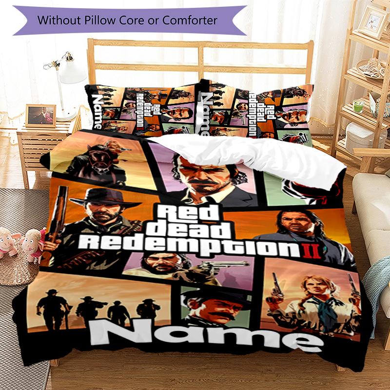 3pcs Custom Name Red Dead Redemption Bedding Set Duvet Cover Closure Includes 1 Duvet Cover & 2 Pillowcases for All Seasons Bedroom Decor