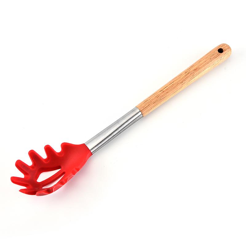 Durable Wooden Handle Silicone Kitchenware 7-Piece Set: Non-Stick Spatula & Spoon