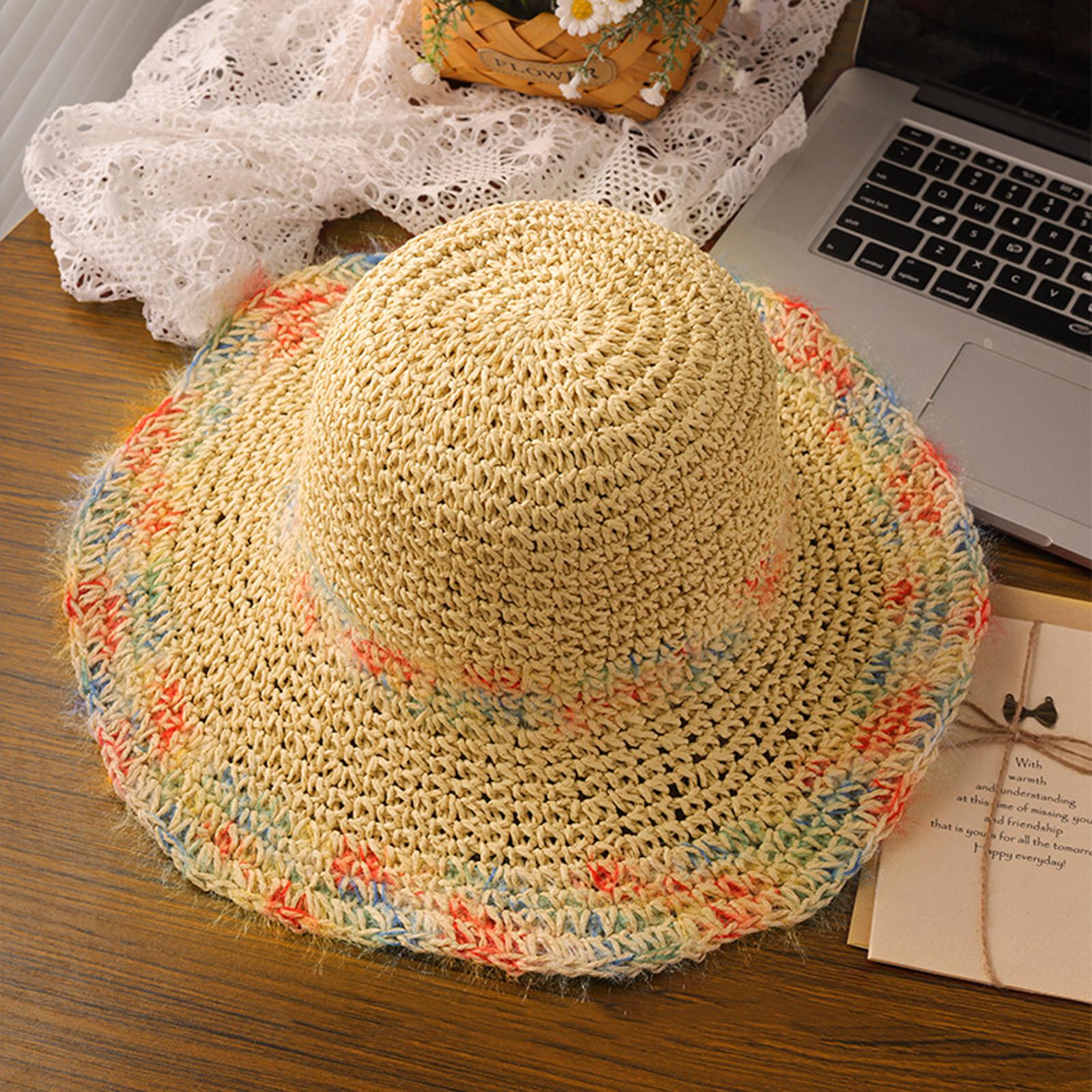 

Women Summer Beach Sun Hat Large Brim & Colorful Woven Beach Sun Hats for Summer Beach Fishing Hiking бежевый