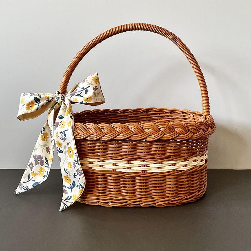 Imitace ratanového pleteného piknikového a úložného koše - Ručně držený dárkový nebo dětský koš