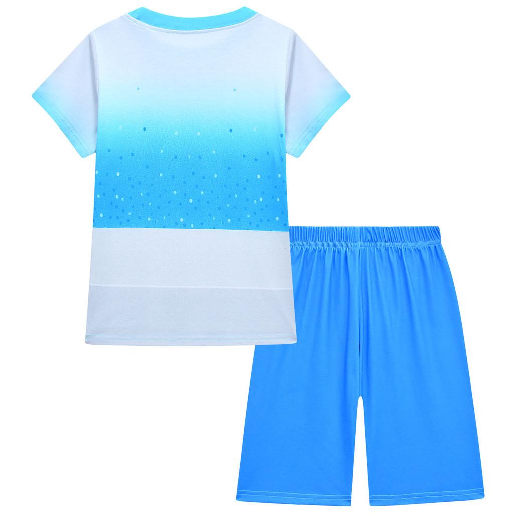 19820 Kinder Mädchen Prinzessin Print Kurzarm T-Shirt Top Shorts Blaue Sets