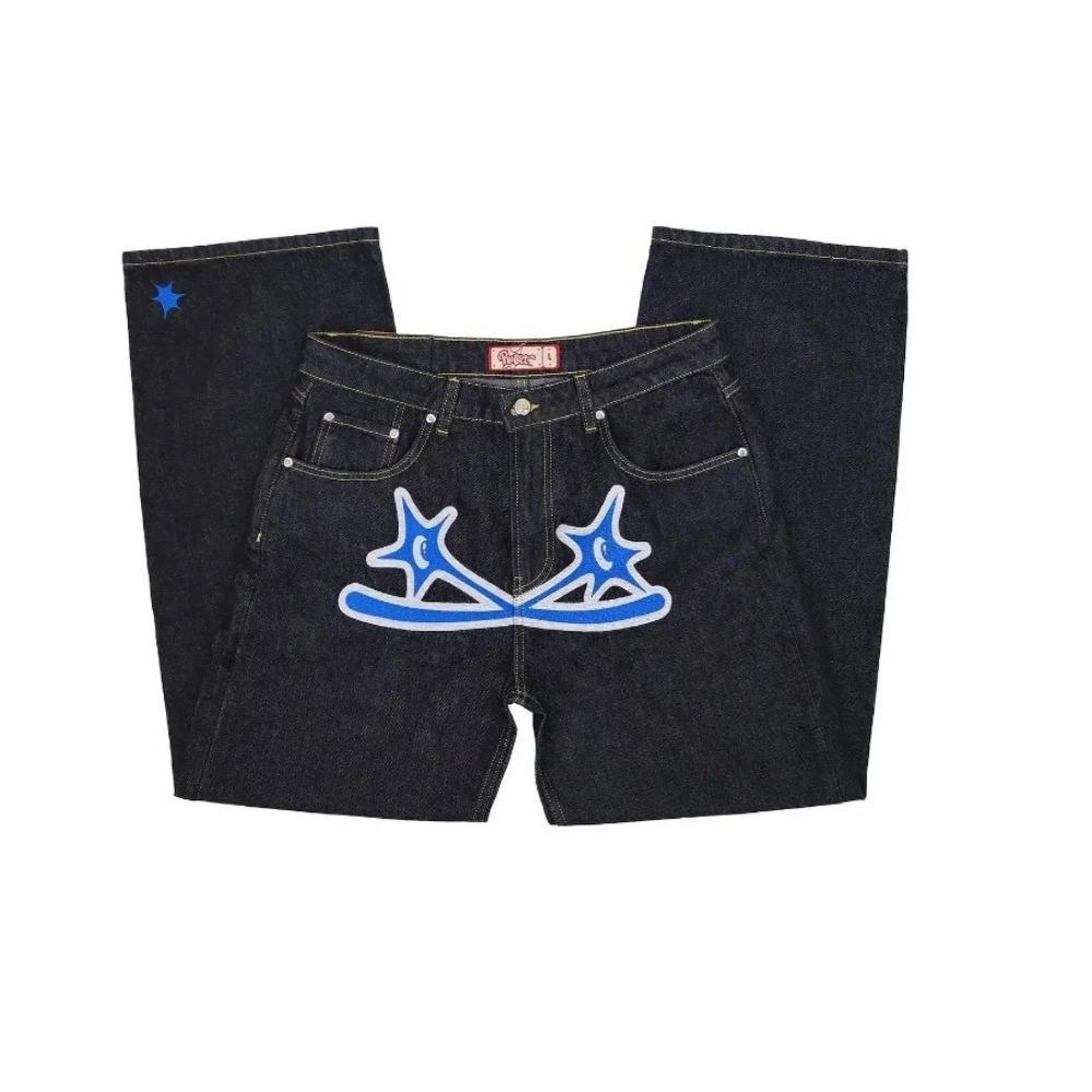 RogueWave Street Clothing Y2K Jeans Harajuku Letter Print Pattern Print Loose Jeans New High Waisted Wide Leg Pants