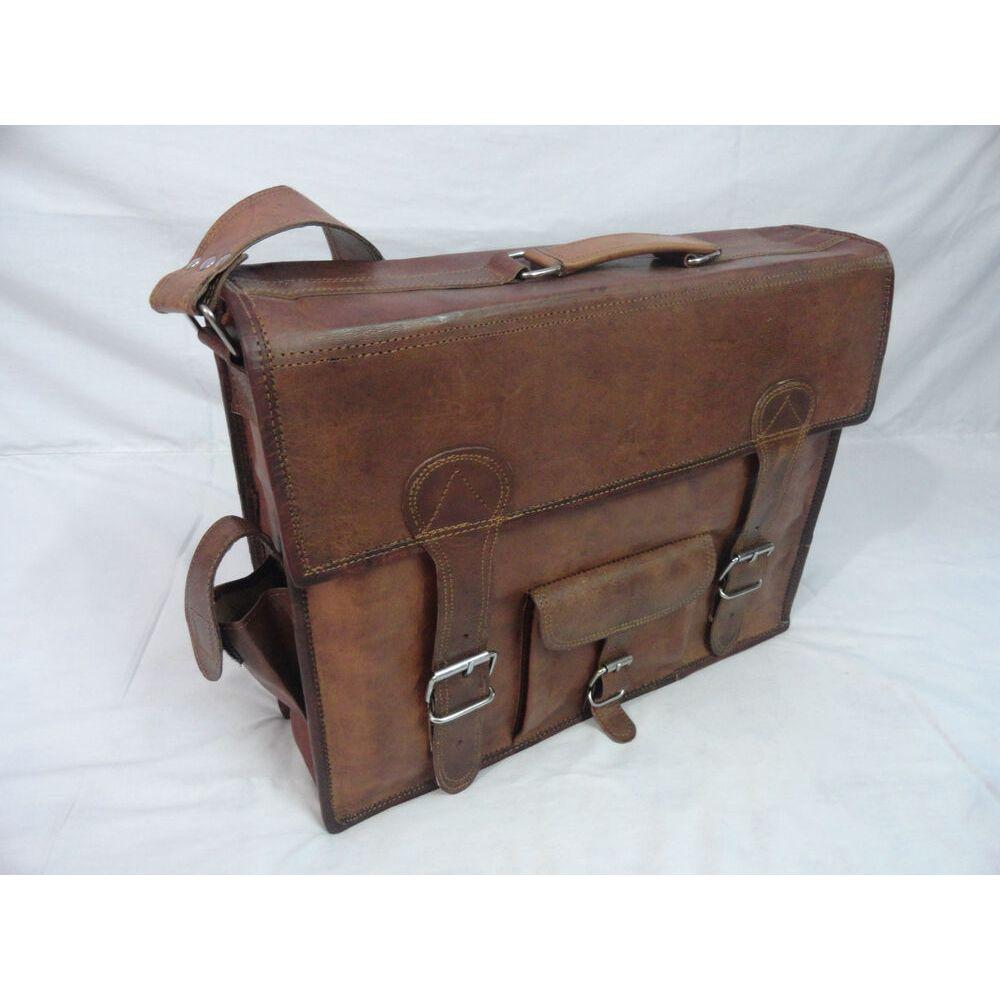 17 In Vintage Leather Briefcase Office Messenger Bag Satchel Laptop Shoulder Bag