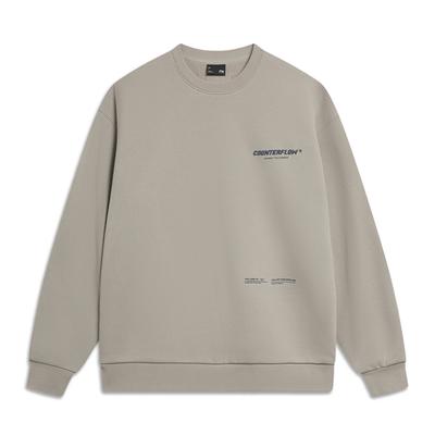 Li Ning CF Comfort Casual Round Neck Pullover Loose Letter Print Fleece Warm Sweatshirt Unisex Sweatshirt Stone-Grey AWDUF95-2