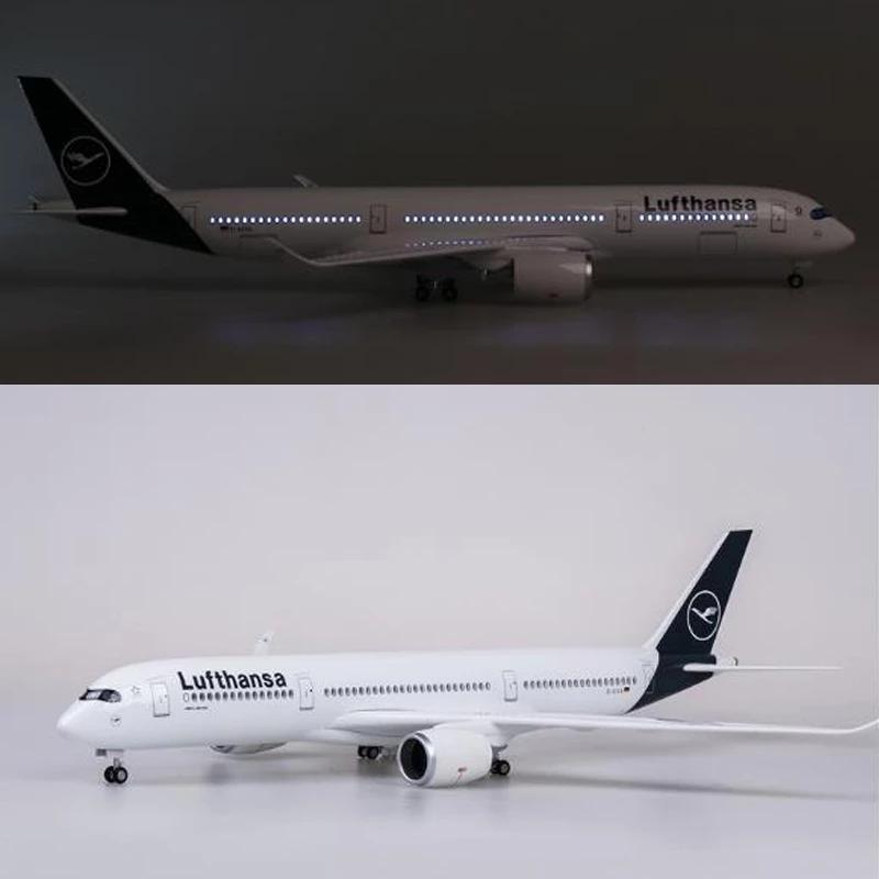 Airplane Airbus A350 Lufthansa Airline Model 1/142 Scale 47CM W LED Light & Wheel Diecast Resin Plane Decoration Ornaments