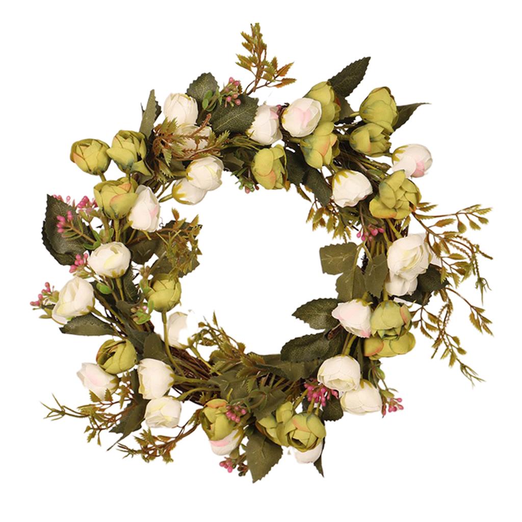 12" Artificial Wreath Rose Flower Door Wreath for Wedding Wall Home Decor