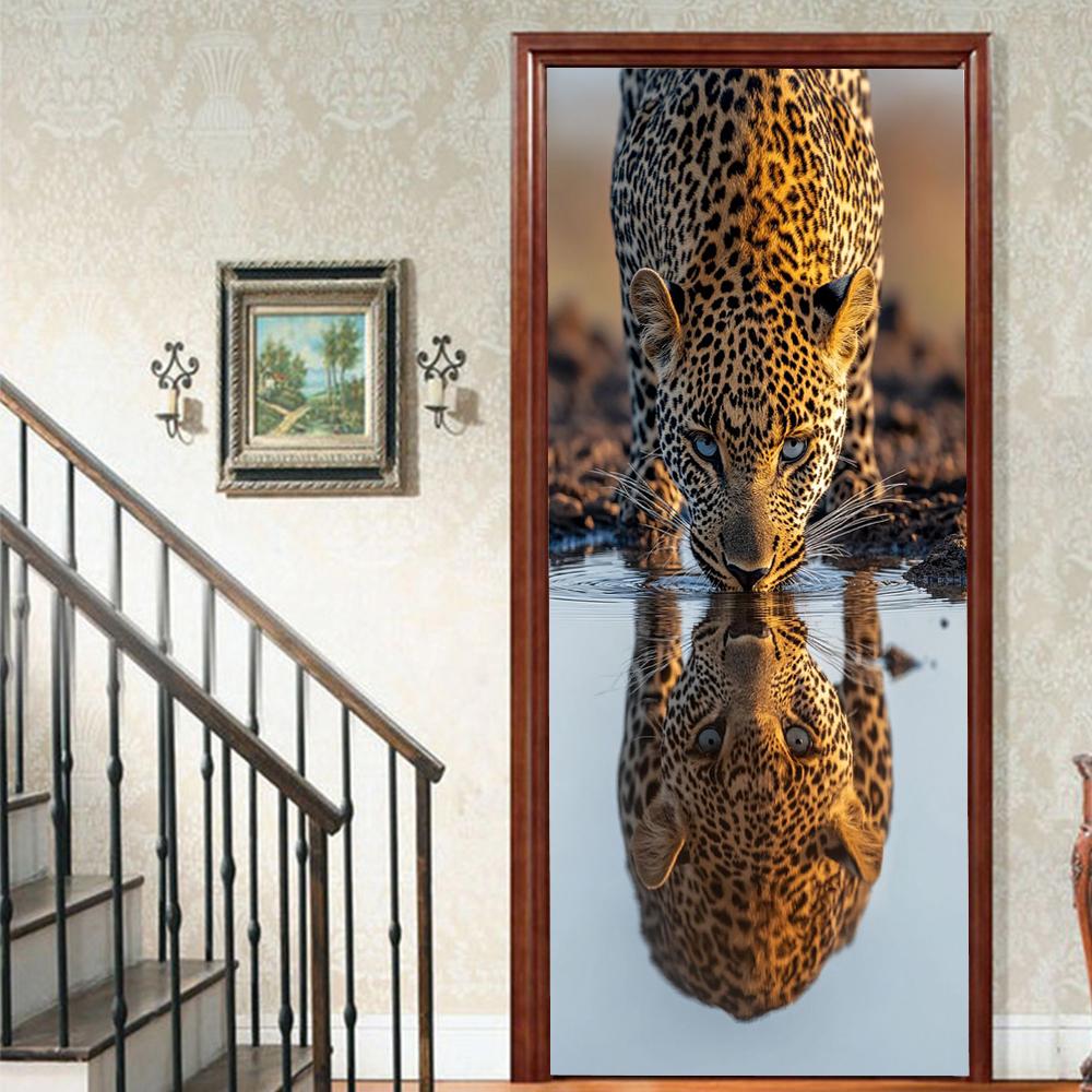 

1 шт. тигр Веранда Виниловая наклейка на дверь для спальни Домашний декор Самоклеящаяся Съемная Наклейка на стену Реновация двери Водонепроницаемый Постер 90x200cm