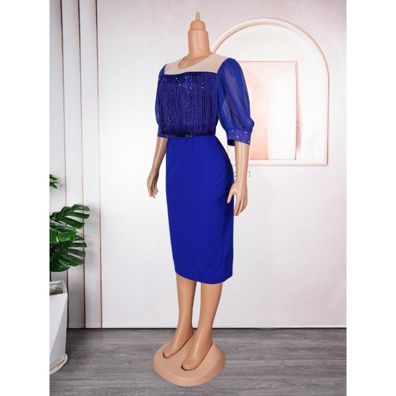 Übergröße Damenmode Pendler Chic Fransen Hüftkleid