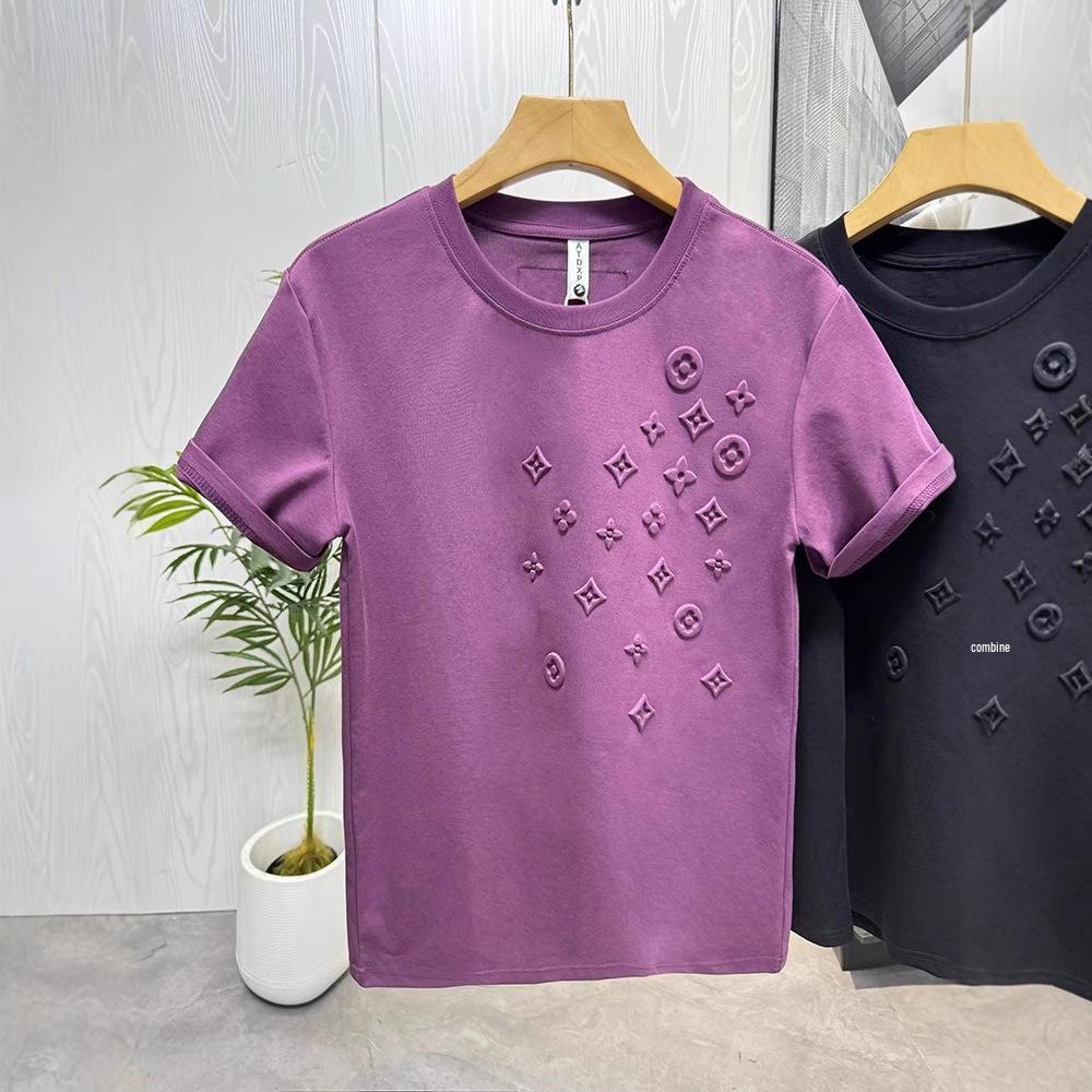 

European Luxury Men s Embossed Crew Neck Casual Short-Sleeve T-Shirt 3XL