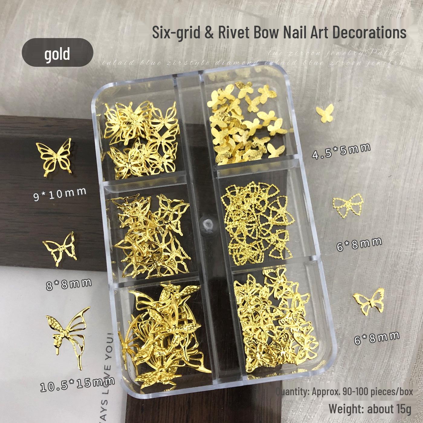 6-Grid Silver 3D Butterfly Nail Art Set: DIY Alloy Rhinestone Decorations