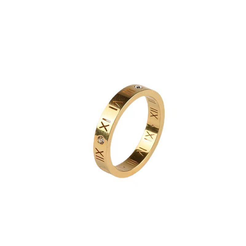 Korean Roman Numeral Diamond Ring: 24K Gold Titanium Steel, Fashionable Women's Tail Ring