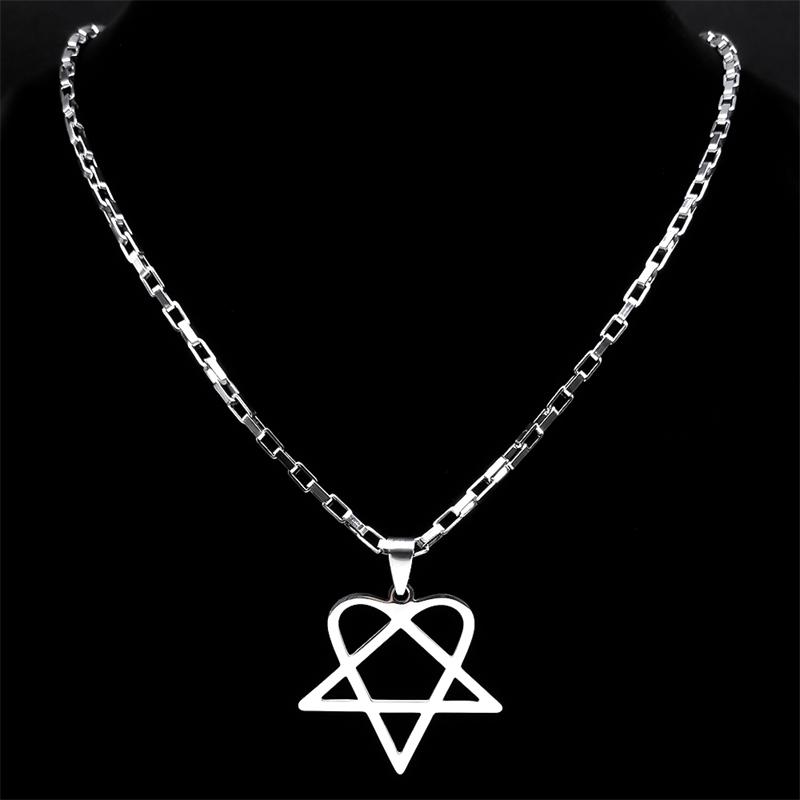 Hip Hop Rock Music Him Heartagram Star Heart Necklace for Women Men Stainless Steel Y2k Black Metal Band Goth Punk Chain Jewelry