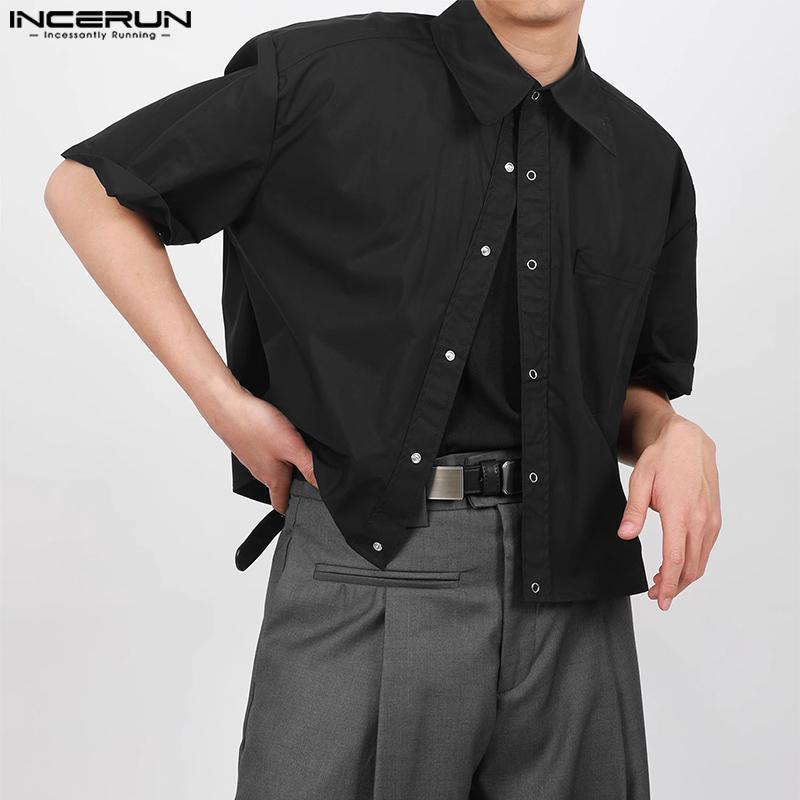 INCERUN Oversized Lapel Neck Short Sleeve Pocket Buttons Causal Shirts Tops