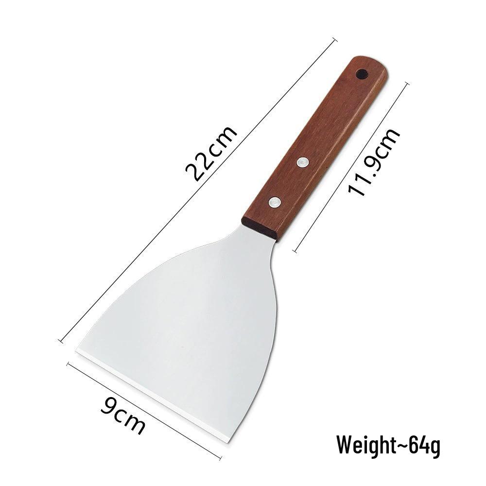 Multi-functional Stainless Steel BBQ Spatula with Wood Anti-slip Handle for Outdoor Grilling and Steak Frying
