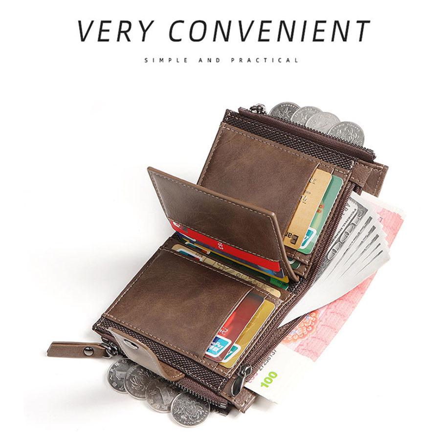 Men's RFID Anti-Theft Vintage PU Zipper Wallet & Multifuntional Card Holder