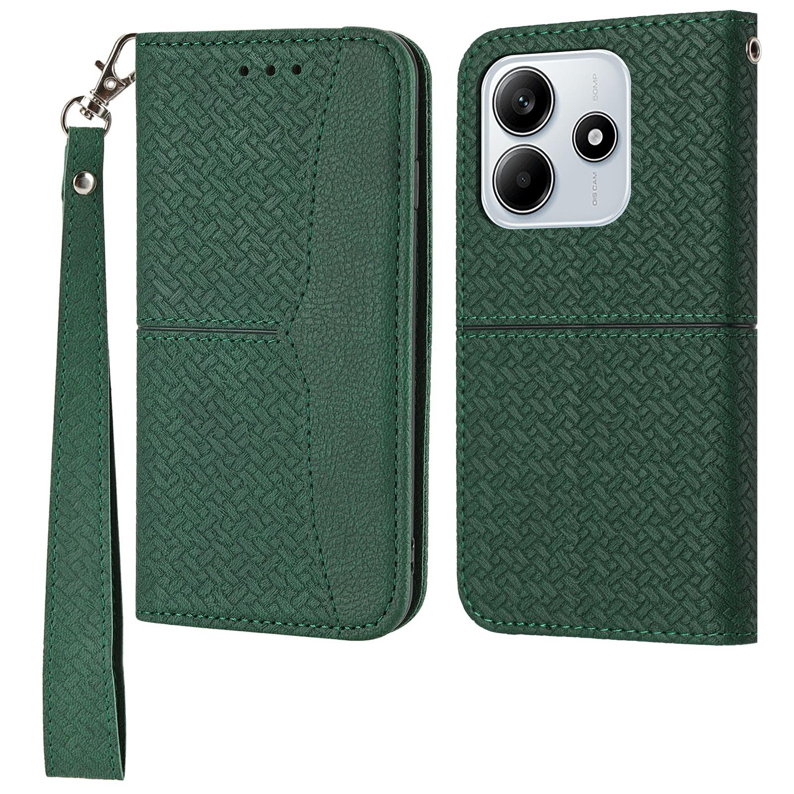 

For Xiaomi Redmi Note 14 5G Case Woven Texture PU Leather Wallet Phone Cover Blackish Green