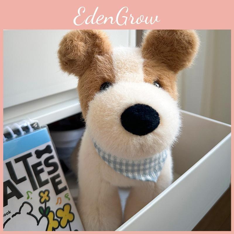 Checkered Cute Blue Scarf Plush Dog Doll Children Toy For Room Decoration