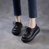 Johnature Hollow Out Thick Soled Shoes Genuine Leather Breathable Lace-up Women's Platform Sandals