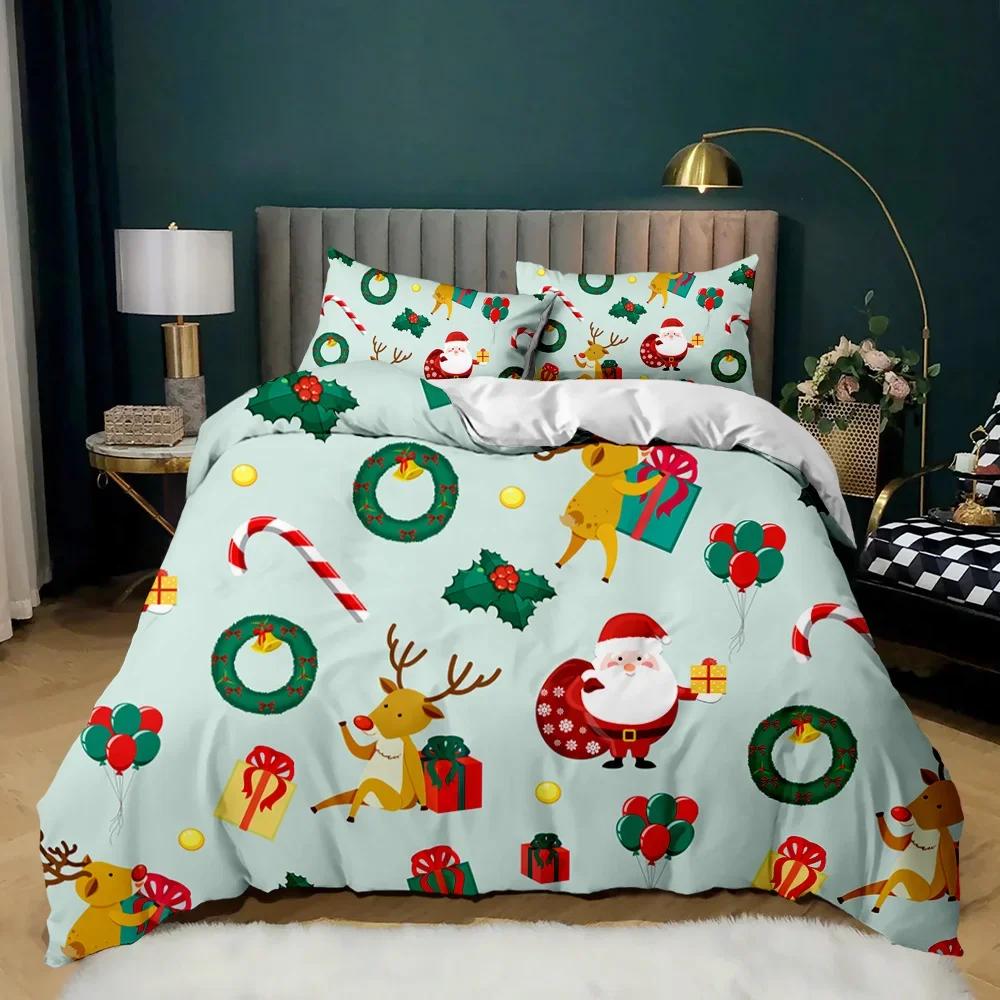 Jul Påslakanset Jultomten Ren Tryckt Sängklädesset God Jul Jul Polyester Täcke Set Mjuka Sängkläder