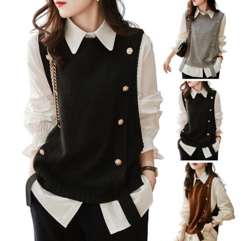 Women Vest Round Neck Solid Color Knitted Vest Fashion Soft Sleeveless Lady Knit Tank Top for Autumn Winter