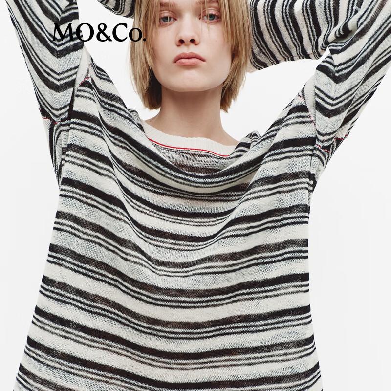 MO&Co. Striped Loose Fit Round Neck Sweater