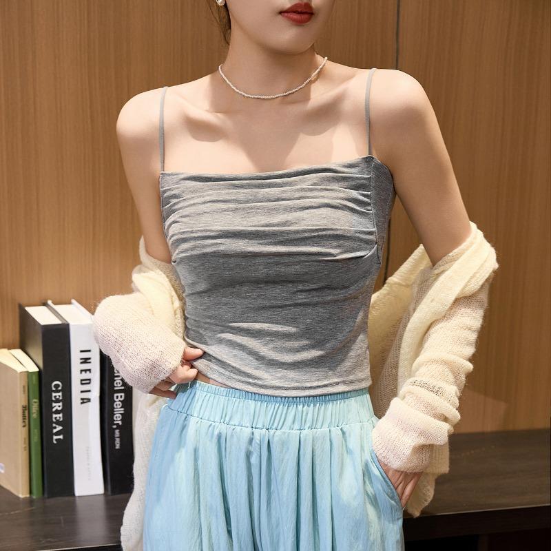 

Женский маленький сексуальный топ-майка из рубчатого тенселя, лайкры и хлопка, летний новый плиссированный топ XXL серый