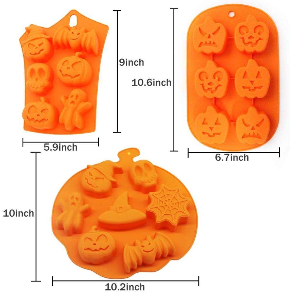 3 Piece Silicone Halloween Ghost Pumpkin Baking Mold Set Non Stick Chocolate Jelly Fudge Cake with Skull Bat Ghost Shape